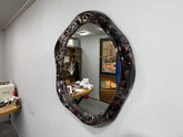 Handcrafted Floral Mirror with Red Blossom Frame – Modern Wall Decor for Living Room
